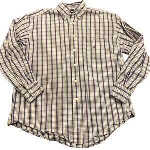 Nautica Mens navy blue plaid cotton button down shirt XL